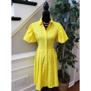 True Destiny A Line Shirt Dress Women's Large Yellow Puff Sleeve Button Down